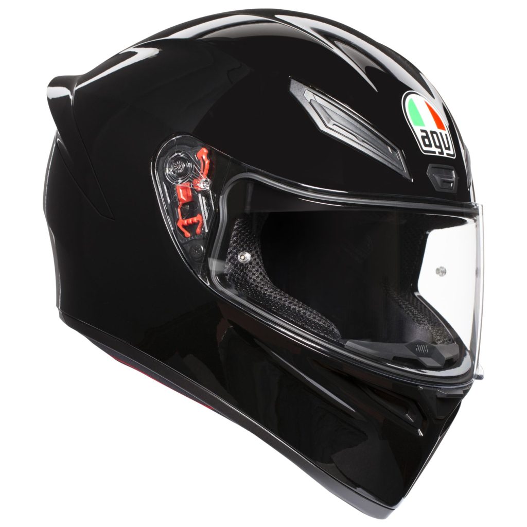 Casco AGV K1 S Negro Brillante, certificacion DOT y ECE22.06, resina termoplastica, cierre doble D, 100 % de protección UV