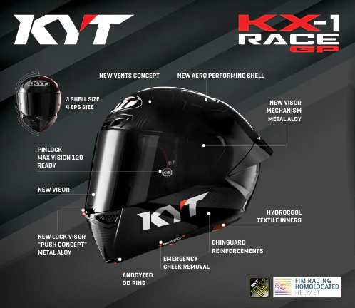 Casco KYT KX-1 Race GP Carbon, Certifiacion ECE 22.06/FIM, fibra tricomposite y aramida, cierre de visera de carreras, 1450 g - Imagen 9