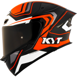 Casco KYT TT Revo Overtech Negro/Naranja Brillante, certificacion ECE 22.06 y DOT, termoplástico avanzado ADT, cierre doble D