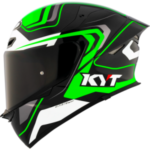 Casco KYT TT Revo Overtech Negro/Verde Brillante, certificacion ECE 22.06 y DOT, termoplástico avanzado ADT, cierre doble D