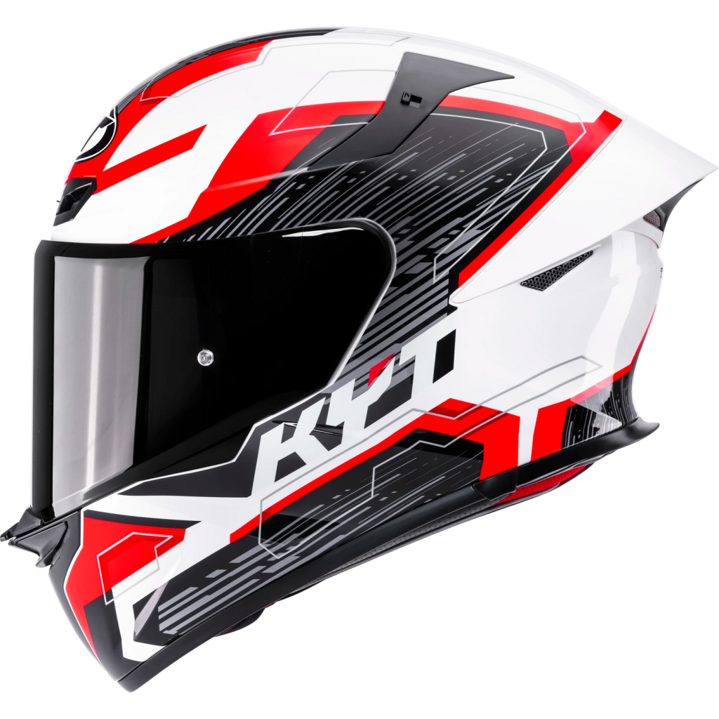 Casco KYT TT Revo Speeding Blanco/Rojo Brillante, certificacion ECE 22.06 y DOT, termoplástico avanzado ADT, cierre doble D
