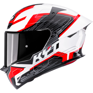 Casco KYT TT Revo Speeding Blanco/Rojo Brillante, certificacion ECE 22.06 y DOT, termoplástico avanzado ADT, cierre doble D