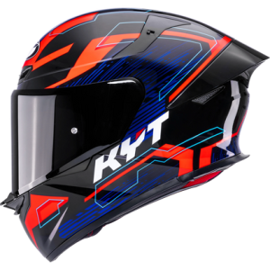 Casco KYT TT Revo Speeding Negro/Rojo/Azul Brillante, certificacion ECE 22.06 y DOT, termoplástico avanzado ADT, cierre doble D