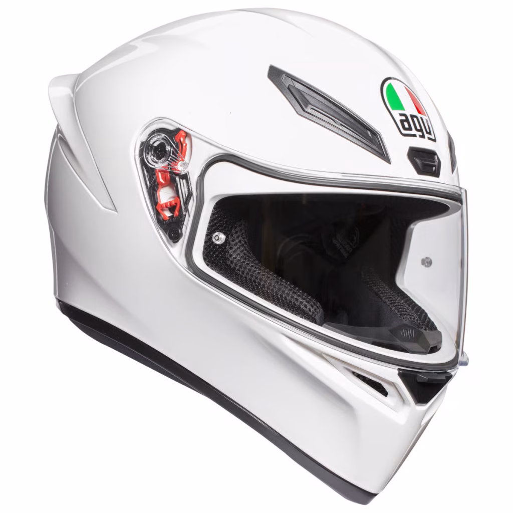 Casco AGV K1 S Blanco Brillante, certificacion DOT y ECE22.06, resina termoplastica, cierre doble D, 100 % de protección UV