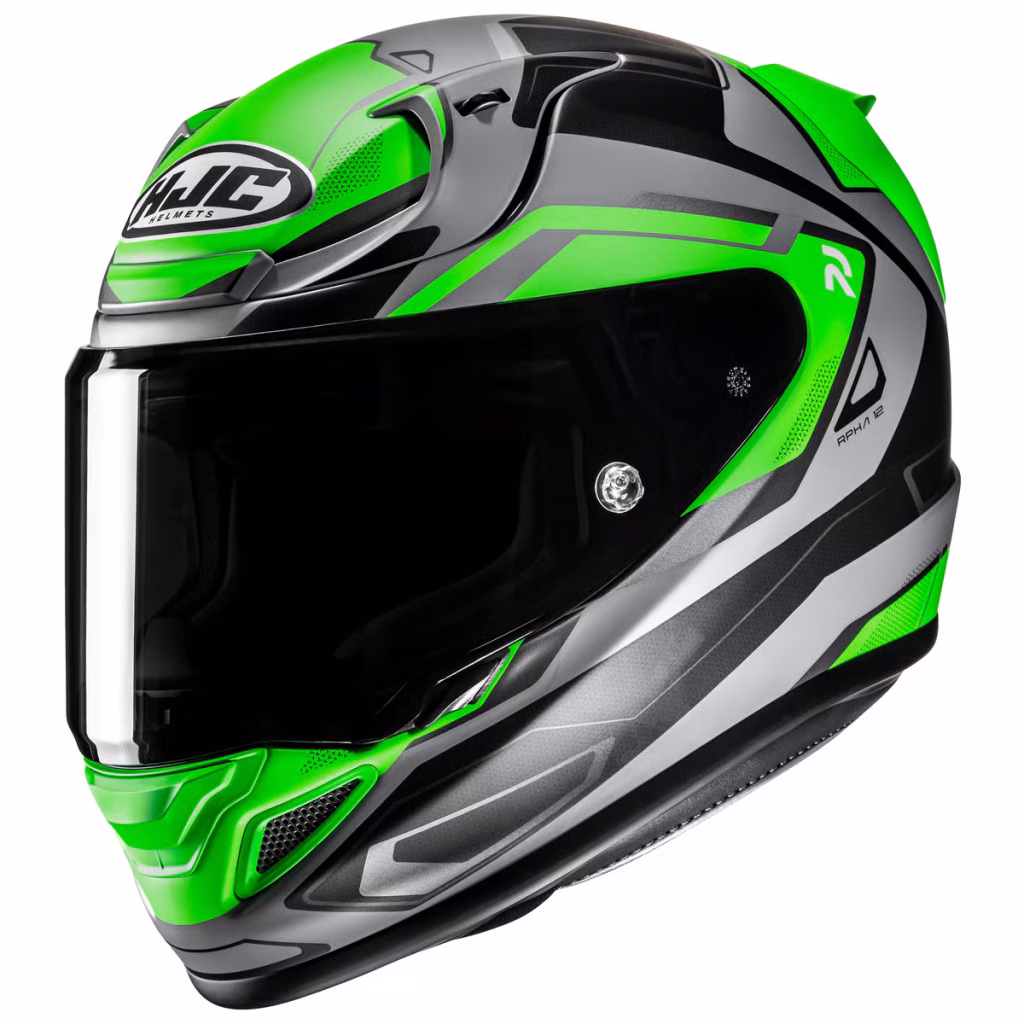 Casco HJC RPHA 12N Brels Verde Matte, DOT y ECE 22.06, fibra de carbon y fibra de vidrio, incluye visera negra y pinlock, ventilacion bloqueo de visera para mayor seguridad en conducción deportiva