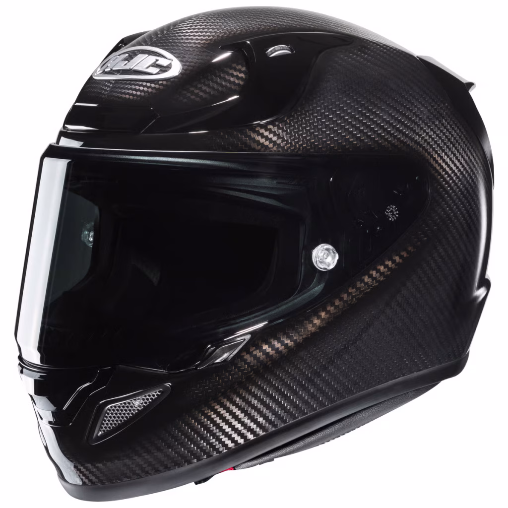 Casco HJC RPHA 12N Carbon Brillante, DOT y ECE 22.06, fibra de carbon y fibra de vidrio, incluye visera negra y pinlock, ventilacion mejorada, bloqueo de visera para mayor seguridad en conducción deportiva