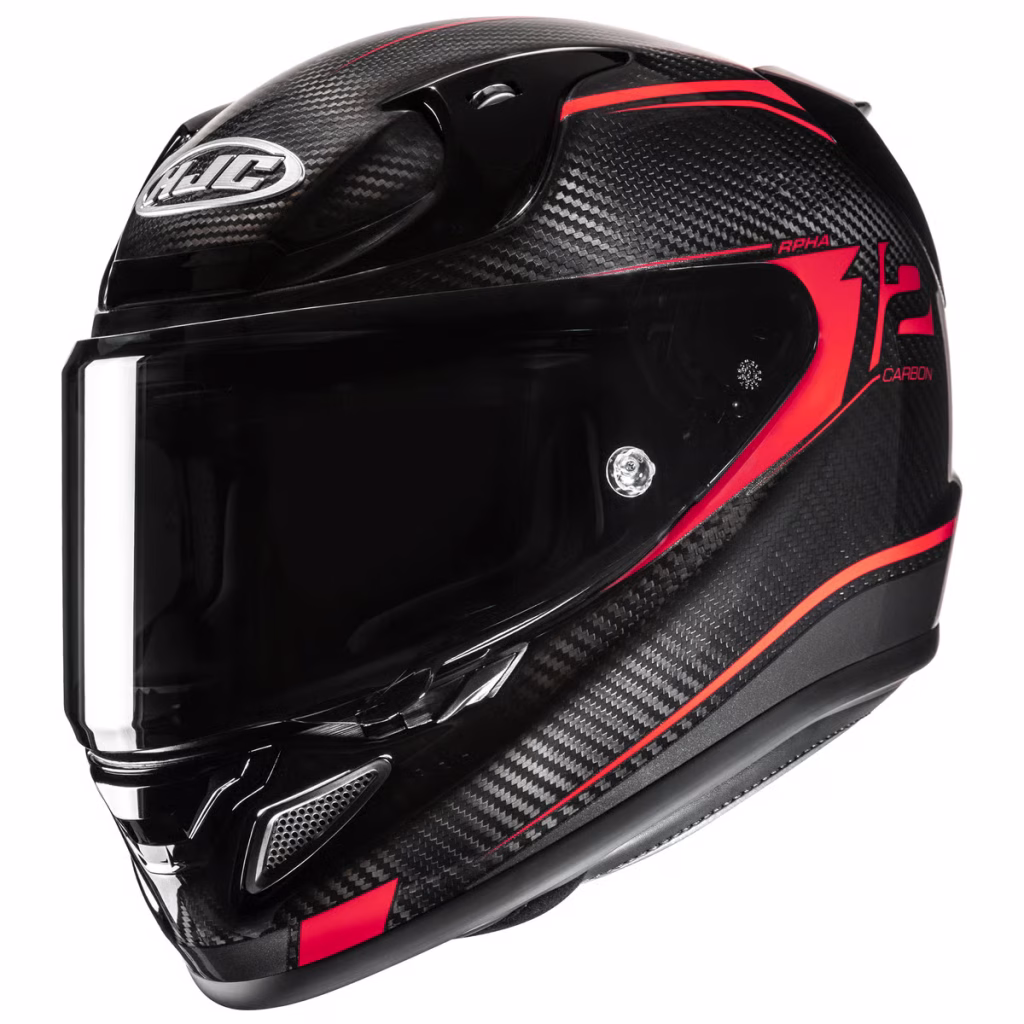 Casco HJC RPHA 12N Carbon Keres Brillante, DOT y ECE 22.06, fibra de carbon y fibra de vidrio, incluye visera negra y pinlock, ventilacion mejorada, bloqueo de visera para mayor seguridad en conducción deportiva