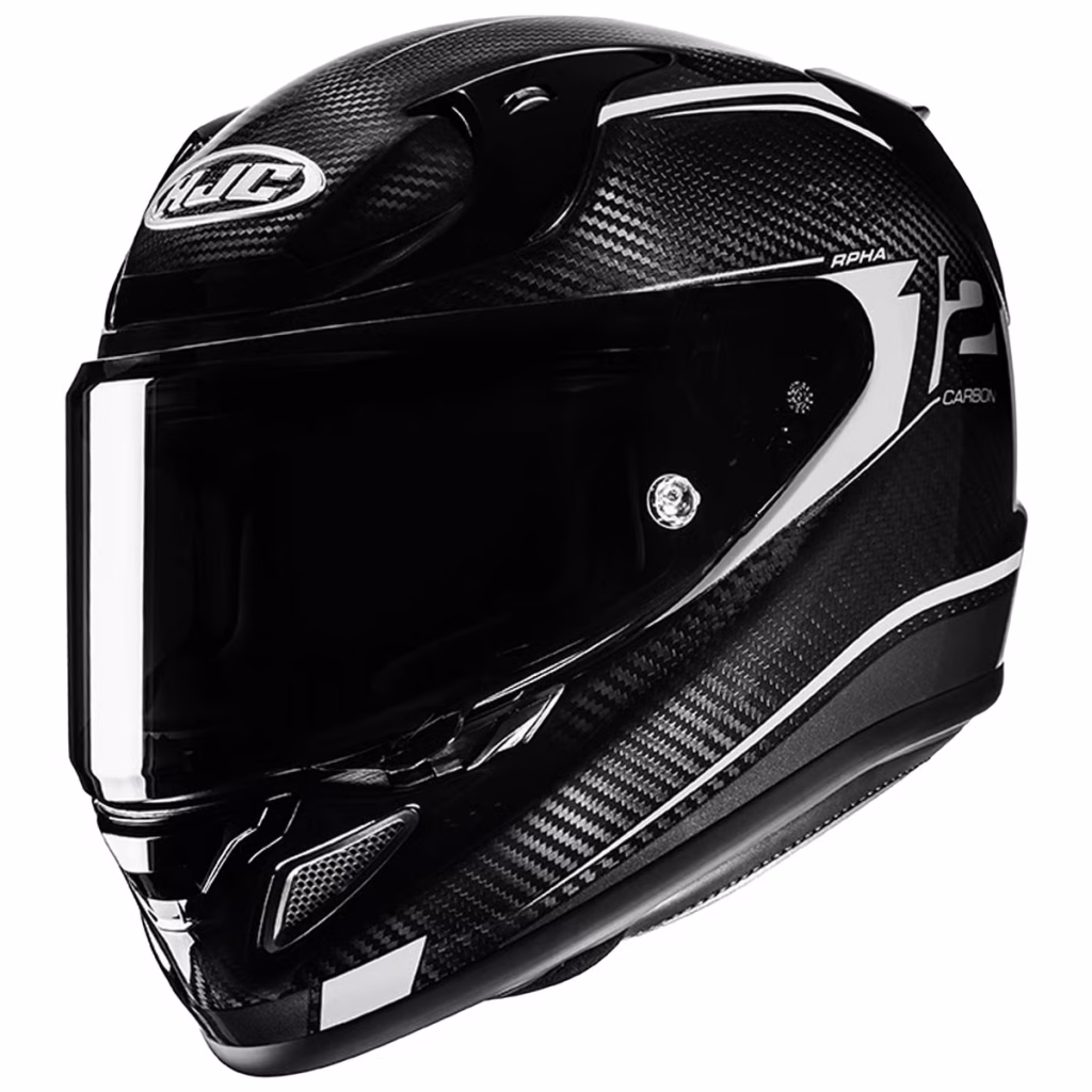 Casco HJC RPHA 12N Carbon Keres Brillante, DOT y ECE 22.06, fibra de carbon y fibra de vidrio, incluye visera negra y pinlock, ventilacion mejorada, bloqueo de visera para mayor seguridad en conducción deportiva