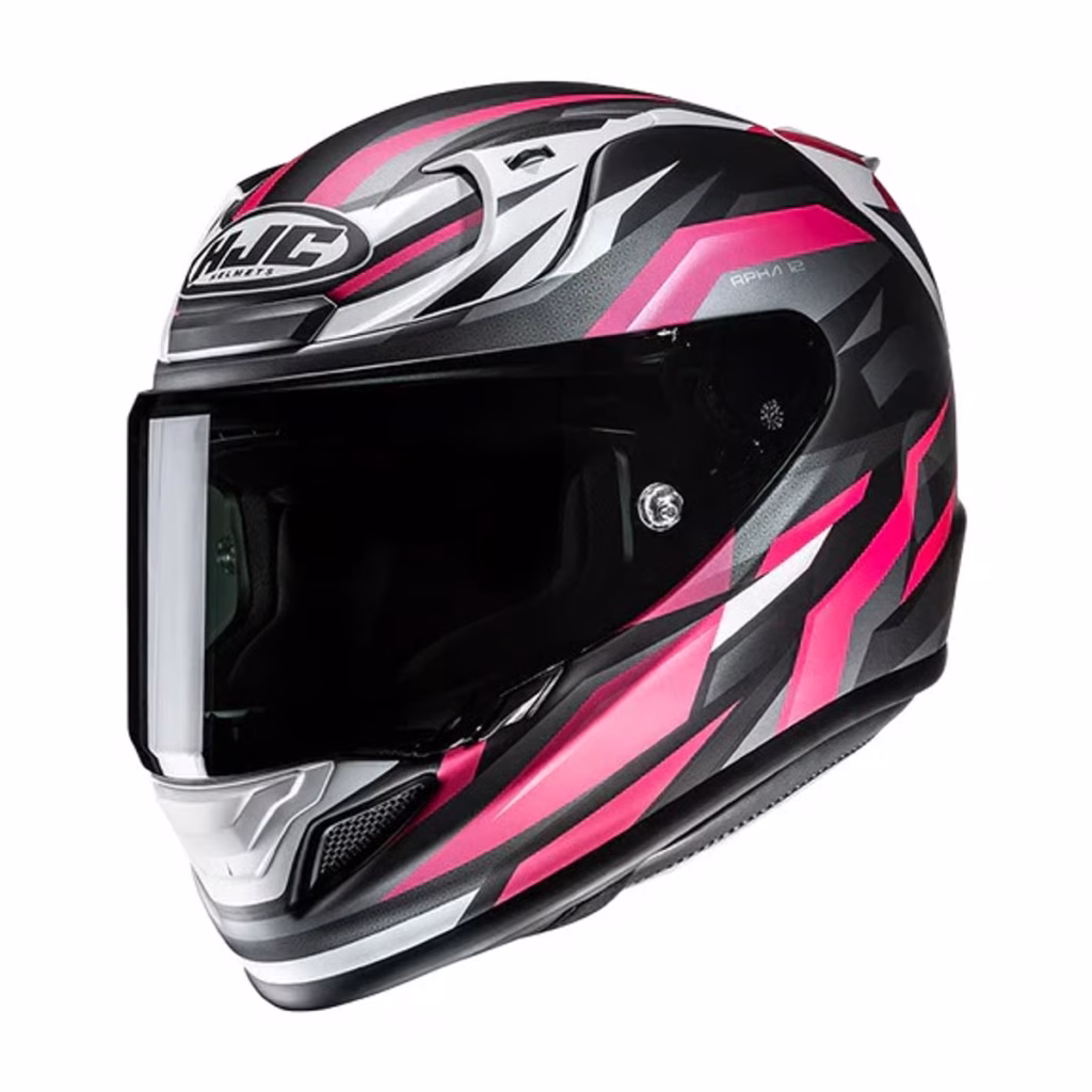 Casco HJC RPHA 12N Dravix Rosado, DOT y ECE 22.06, fibra de carbon y fibra de vidrio, incluye visera negra y pinlock, ventilacion bloqueo de visera para mayor seguridad en conducción deportiva