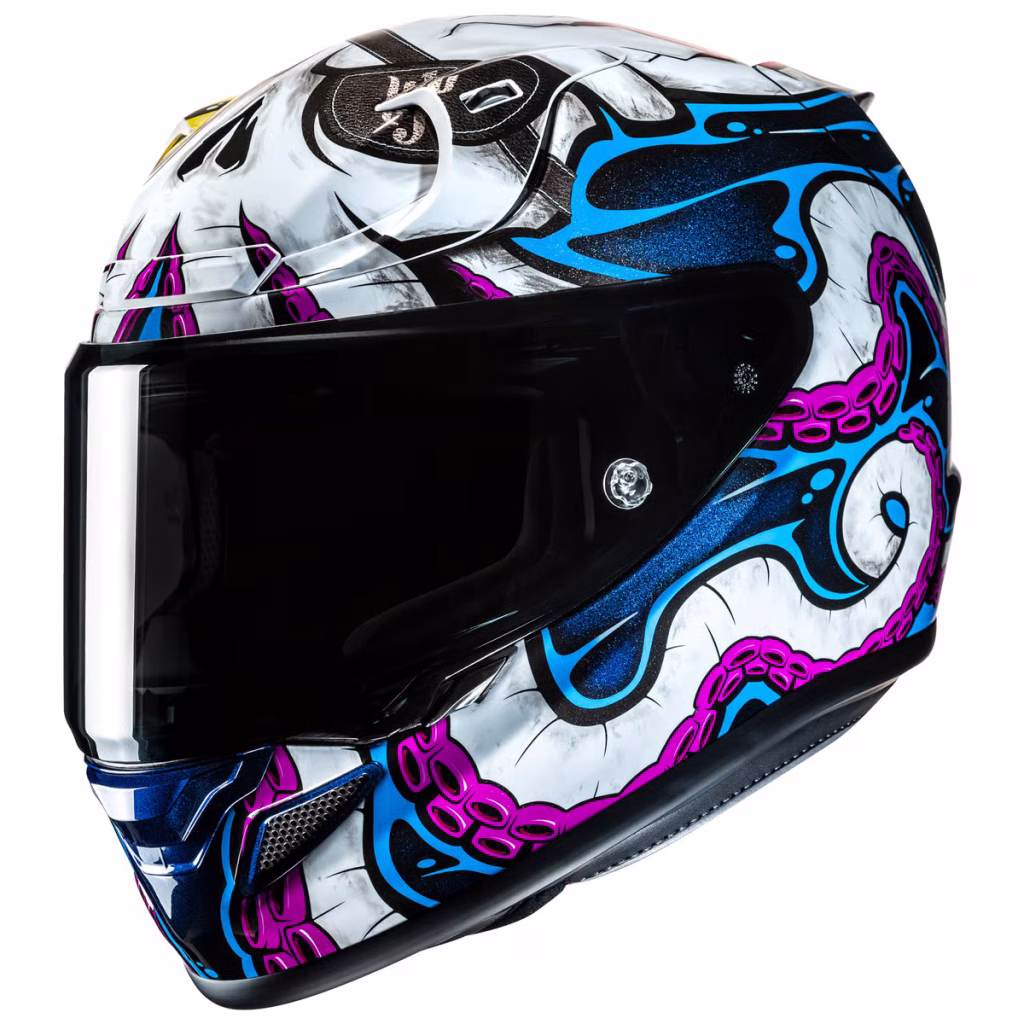 Casco HJC RPHA 12N Kraken Brillante, DOT y ECE 22.06, fibra de carbon y fibra de vidrio, incluye visera negra y pinlock, ventilacion mejorada, bloqueo de visera para mayor seguridad en conducción deportiva